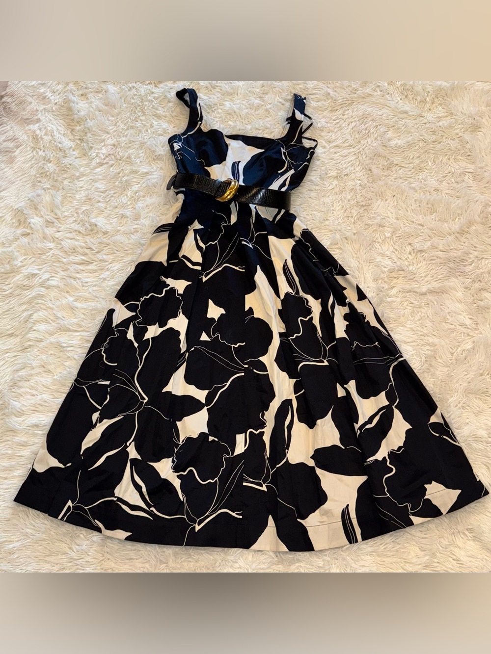 NEW DONNA KARAN Belted Fit & Flare Black Midi Dress sz 8 - Picture 4 of 8